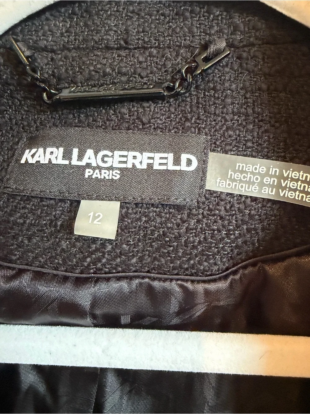 Karl Lagerdield Black Tweed Women's Tailored Blazer Jacket Size 12